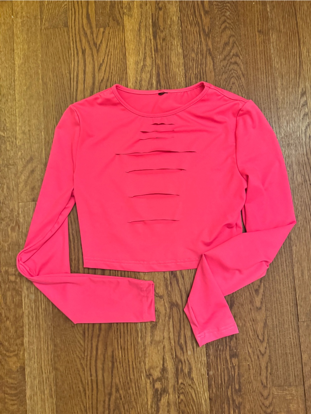 SHEIN Neon Pink Long Sleeve Crop Top with Front Cutouts